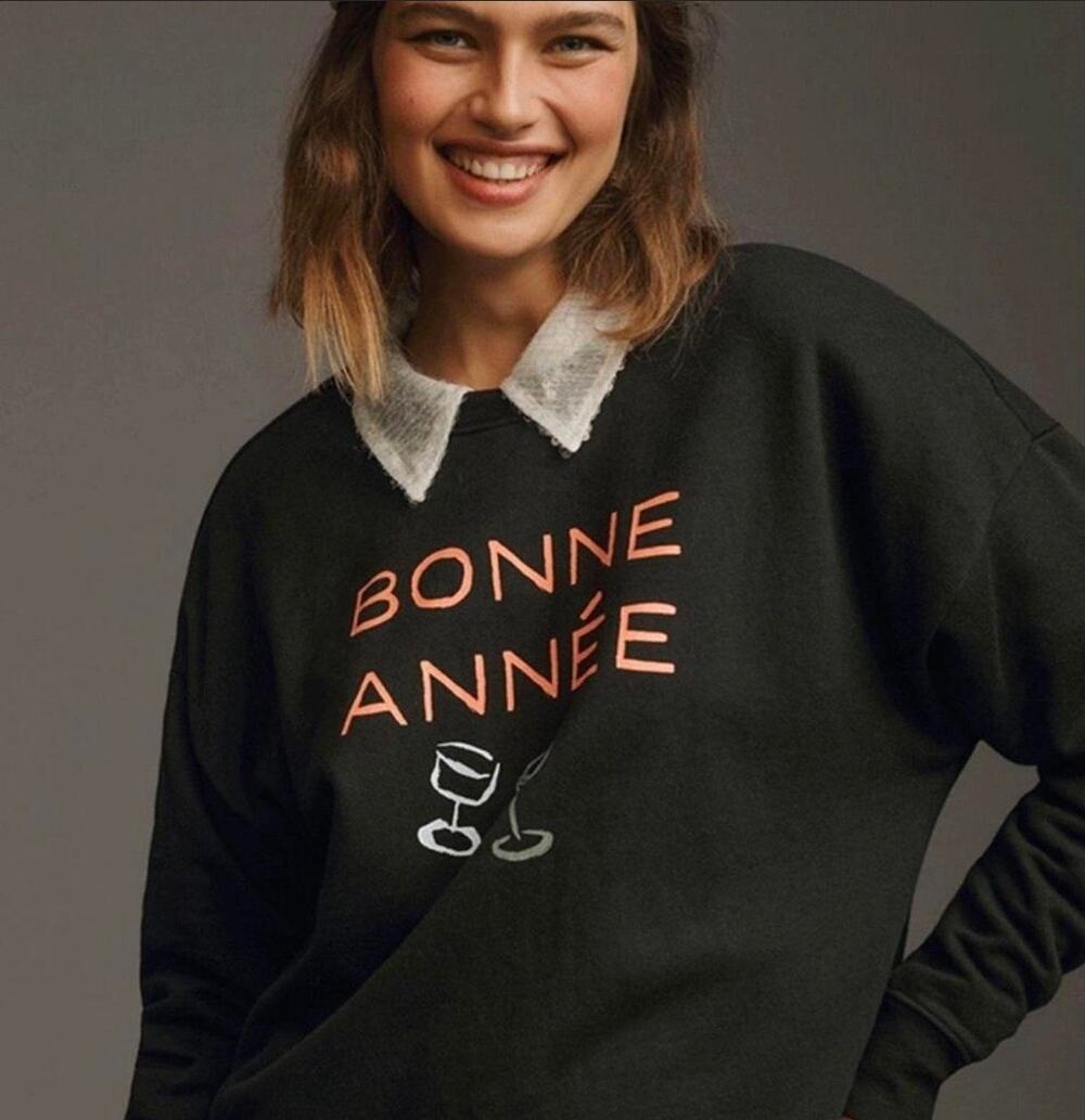 Maeve x Anthropologie Phthalo Ruth Bonne Année Sweatshirt. Size L. Retails $98
